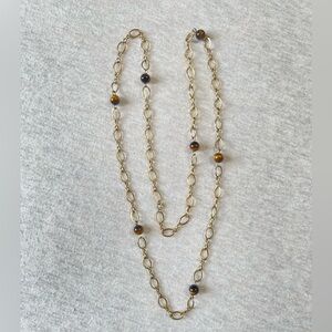 Vintage 12k Gold Cats Eye Gemstone Chain Necklace